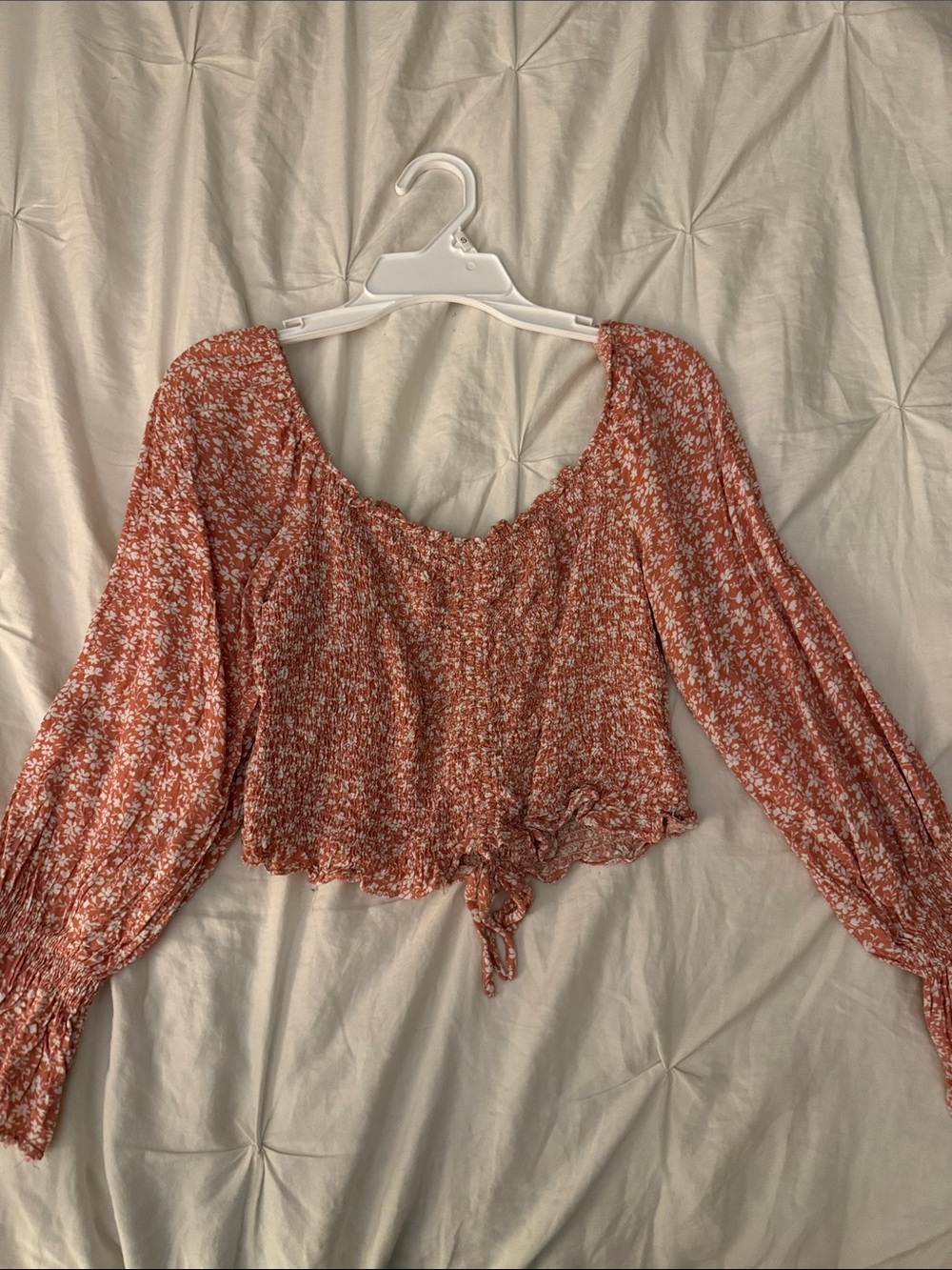 Chocolate Rust Floral Smocked Crop Top